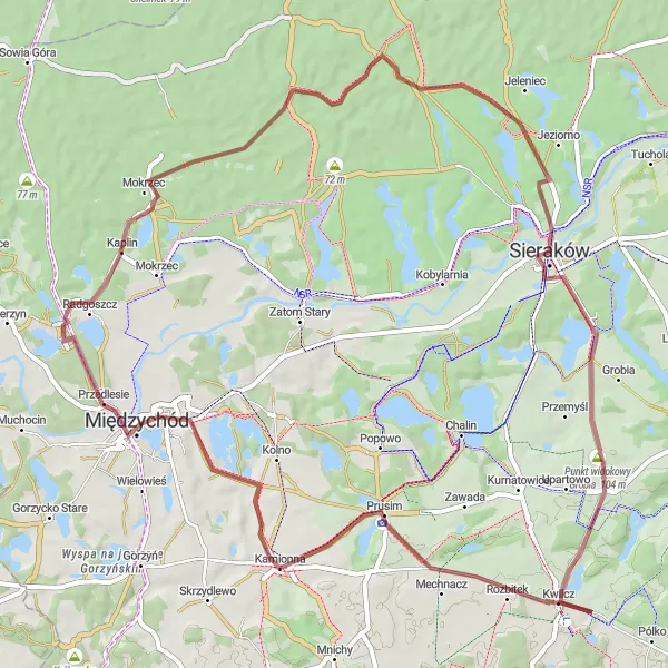 Map miniature of "Discover the Natural Beauty of Kwilcz" cycling inspiration in Wielkopolskie, Poland. Generated by Tarmacs.app cycling route planner