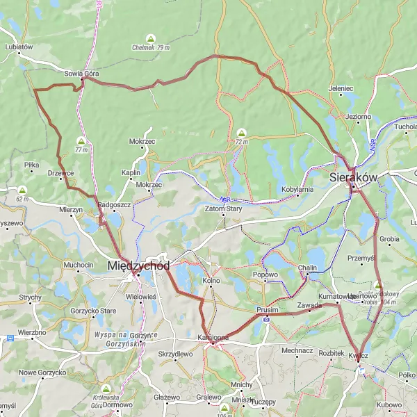 Miniatura mapy "Pełna przygód trasa gravelowa przez Kamionną" - trasy rowerowej w Wielkopolskie, Poland. Wygenerowane przez planer tras rowerowych Tarmacs.app