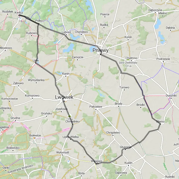 Miniatura mapy "Przejażdżka przez Pniewy" - trasy rowerowej w Wielkopolskie, Poland. Wygenerowane przez planer tras rowerowych Tarmacs.app