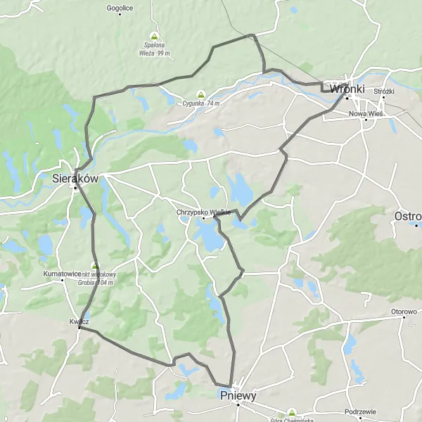 Miniatura mapy "Trasa z widokiem na Grobia" - trasy rowerowej w Wielkopolskie, Poland. Wygenerowane przez planer tras rowerowych Tarmacs.app