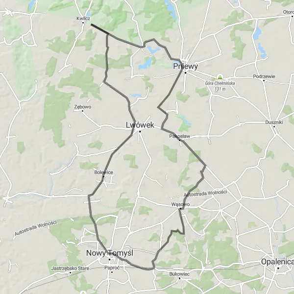 Map miniature of "Żydowskie Góry Challenge" cycling inspiration in Wielkopolskie, Poland. Generated by Tarmacs.app cycling route planner