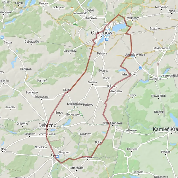 Map miniature of "Lipka - Baszta Czarownic Loop" cycling inspiration in Wielkopolskie, Poland. Generated by Tarmacs.app cycling route planner