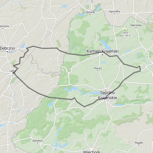 Map miniature of "Lipka - Trzciany Loop" cycling inspiration in Wielkopolskie, Poland. Generated by Tarmacs.app cycling route planner