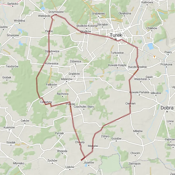 Miniatura mapy "Trasa Piętna Turek" - trasy rowerowej w Wielkopolskie, Poland. Wygenerowane przez planer tras rowerowych Tarmacs.app
