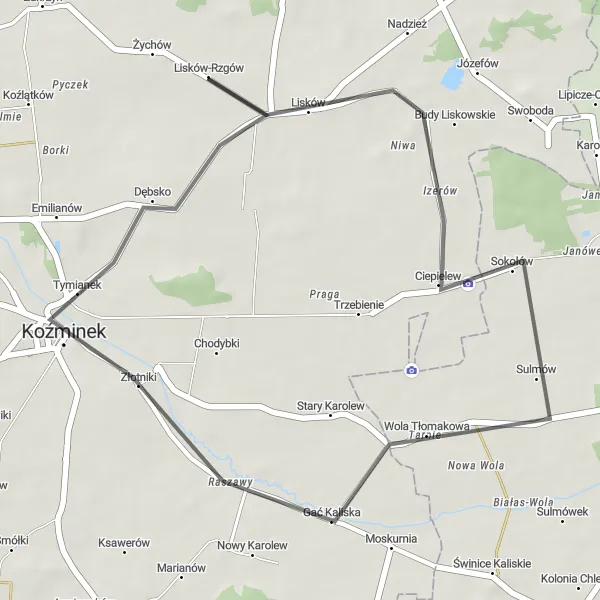 Miniatura mapy "Trasa w okolicach Liskowa i Koźminku" - trasy rowerowej w Wielkopolskie, Poland. Wygenerowane przez planer tras rowerowych Tarmacs.app