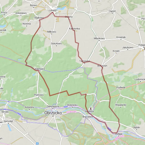 Map miniature of "Tarnówko Loop" cycling inspiration in Wielkopolskie, Poland. Generated by Tarmacs.app cycling route planner