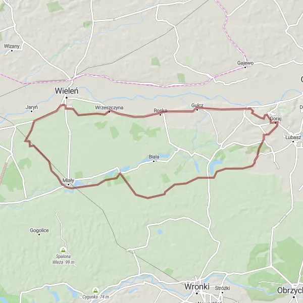 Map miniature of "Gravel Escape" cycling inspiration in Wielkopolskie, Poland. Generated by Tarmacs.app cycling route planner