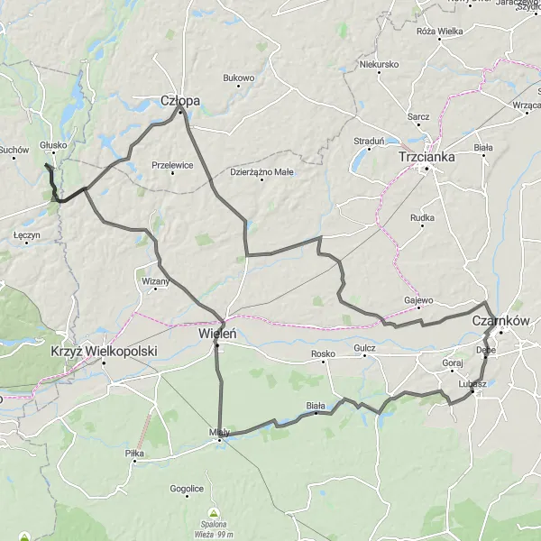 Miniatura mapy "Trasa Road Hamrzysko - Dębe" - trasy rowerowej w Wielkopolskie, Poland. Wygenerowane przez planer tras rowerowych Tarmacs.app