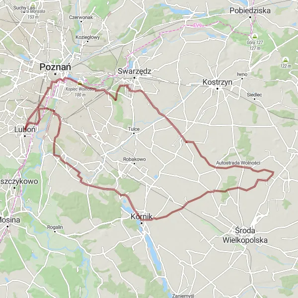 Map miniature of "Discovering Luboń's Surroundings" cycling inspiration in Wielkopolskie, Poland. Generated by Tarmacs.app cycling route planner