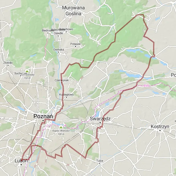 Map miniature of "The Great Luboń Adventure" cycling inspiration in Wielkopolskie, Poland. Generated by Tarmacs.app cycling route planner