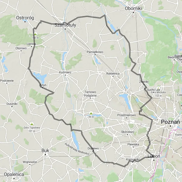 Map miniature of "Luboń's Scenic Circuit" cycling inspiration in Wielkopolskie, Poland. Generated by Tarmacs.app cycling route planner