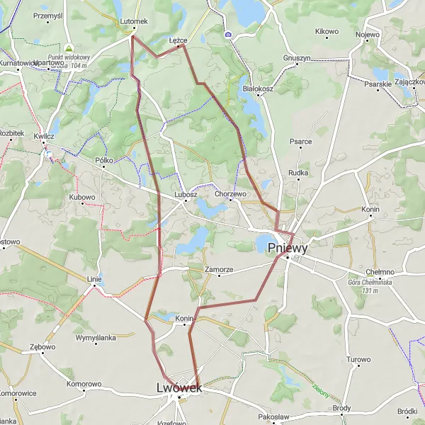 Miniatura mapy "Okrężna trasa do Lutomeka" - trasy rowerowej w Wielkopolskie, Poland. Wygenerowane przez planer tras rowerowych Tarmacs.app