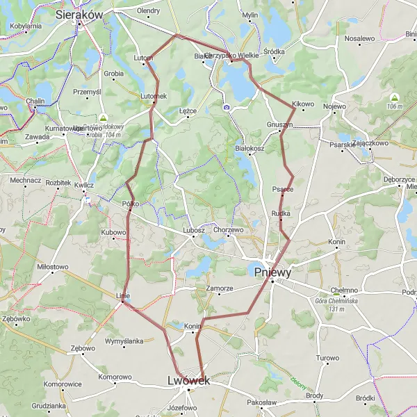 Miniatura mapy "Szlakiem Gór Buchańskich" - trasy rowerowej w Wielkopolskie, Poland. Wygenerowane przez planer tras rowerowych Tarmacs.app