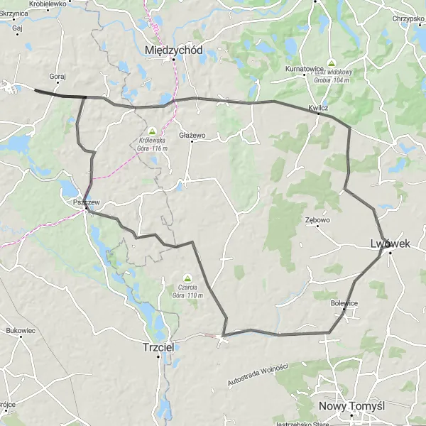 Miniatura mapy "Pętla przez Bolewice i Wierzbno" - trasy rowerowej w Wielkopolskie, Poland. Wygenerowane przez planer tras rowerowych Tarmacs.app