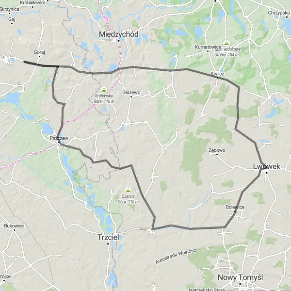 Map miniature of "The Ultimate Adventure" cycling inspiration in Wielkopolskie, Poland. Generated by Tarmacs.app cycling route planner