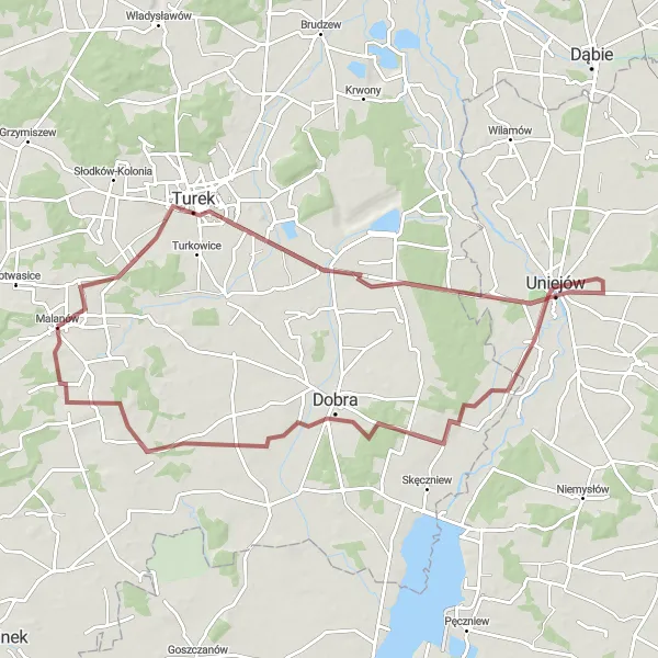Miniatura mapy "Trasa Turek - Dobra" - trasy rowerowej w Wielkopolskie, Poland. Wygenerowane przez planer tras rowerowych Tarmacs.app