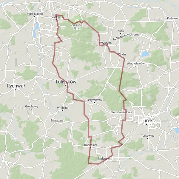 Miniatura mapy "Trasa Kotwasice - Grąbków" - trasy rowerowej w Wielkopolskie, Poland. Wygenerowane przez planer tras rowerowych Tarmacs.app