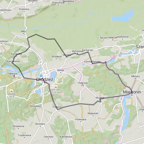 Miniatura mapy "Trasa Podanin - Kamionka" - trasy rowerowej w Wielkopolskie, Poland. Wygenerowane przez planer tras rowerowych Tarmacs.app