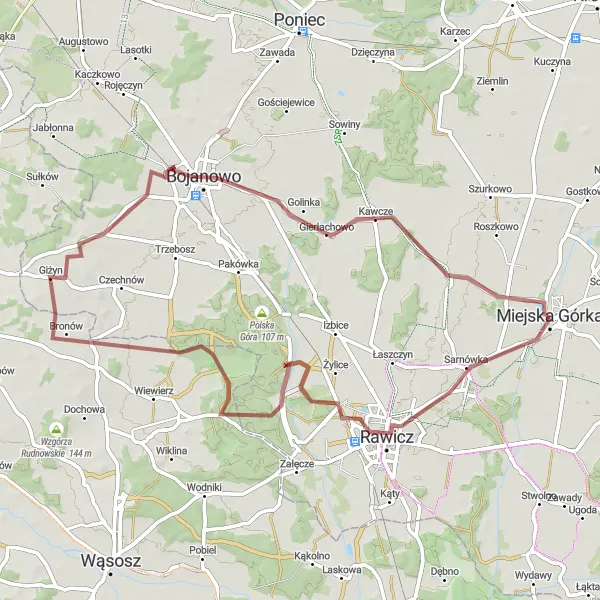 Miniatura mapy "Trasa Miejska Górka - Kawcze" - trasy rowerowej w Wielkopolskie, Poland. Wygenerowane przez planer tras rowerowych Tarmacs.app