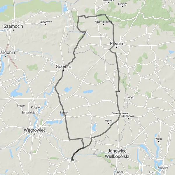 Miniatura mapy "Wielkopolska Road Explorer" - trasy rowerowej w Wielkopolskie, Poland. Wygenerowane przez planer tras rowerowych Tarmacs.app