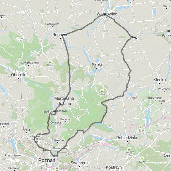 Miniatura mapy "Trasa do Popowa Kościelnego i dalej" - trasy rowerowej w Wielkopolskie, Poland. Wygenerowane przez planer tras rowerowych Tarmacs.app