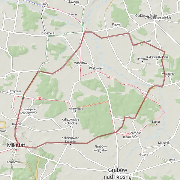 Miniatura mapy "Trasa Gravelowa Kotłów - Ołobok - Krzemionka" - trasy rowerowej w Wielkopolskie, Poland. Wygenerowane przez planer tras rowerowych Tarmacs.app