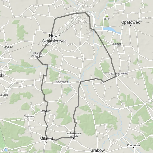 Miniatura mapy "Przez Kalisz do Namysłak" - trasy rowerowej w Wielkopolskie, Poland. Wygenerowane przez planer tras rowerowych Tarmacs.app