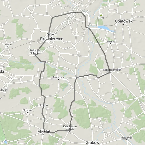 Map miniature of "Road Cycling Adventure from Kalisz to Namysłaki" cycling inspiration in Wielkopolskie, Poland. Generated by Tarmacs.app cycling route planner