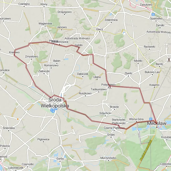 Miniatura mapy "Szlak przez Górkę Wojtaszaka i Krerowo" - trasy rowerowej w Wielkopolskie, Poland. Wygenerowane przez planer tras rowerowych Tarmacs.app