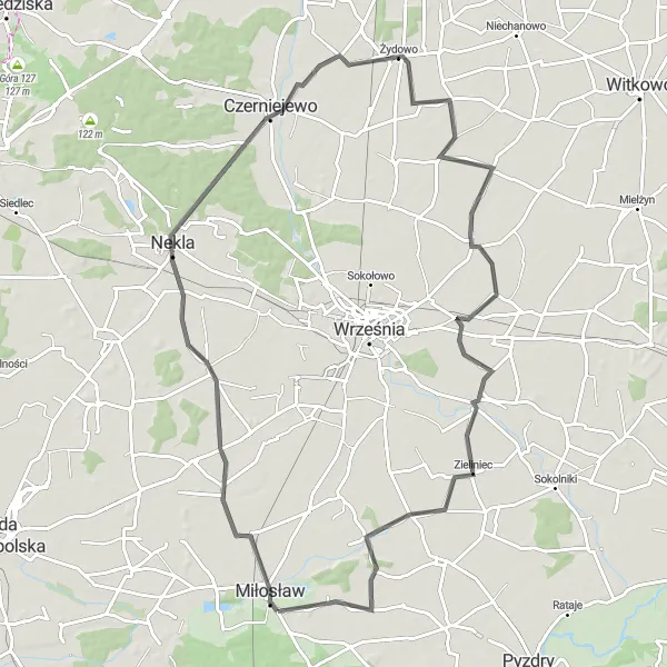 Miniatura mapy "Trasa przez Miłosław, Targową Górkę i Czerniejewo" - trasy rowerowej w Wielkopolskie, Poland. Wygenerowane przez planer tras rowerowych Tarmacs.app