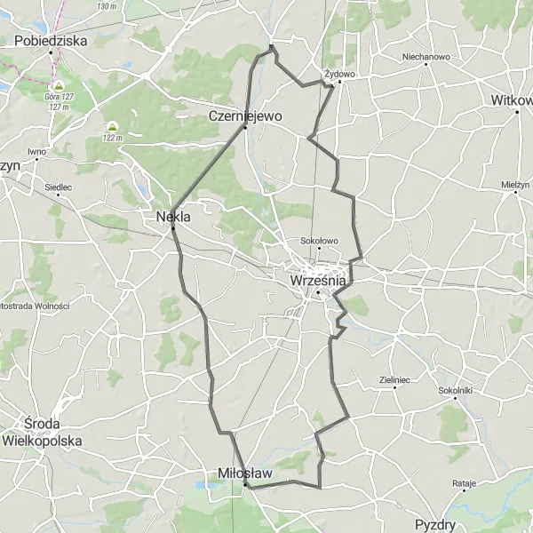 Miniatura mapy "Przez Targową Górkę, Czerniejewo i Czeluścin" - trasy rowerowej w Wielkopolskie, Poland. Wygenerowane przez planer tras rowerowych Tarmacs.app