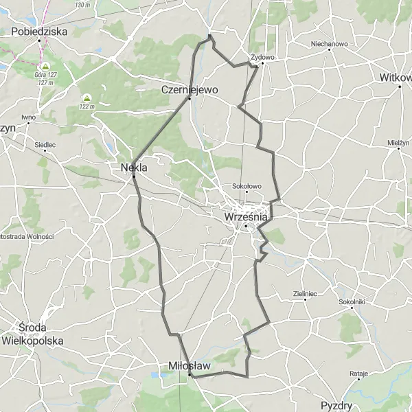 Map miniature of "Countryside Exploration" cycling inspiration in Wielkopolskie, Poland. Generated by Tarmacs.app cycling route planner