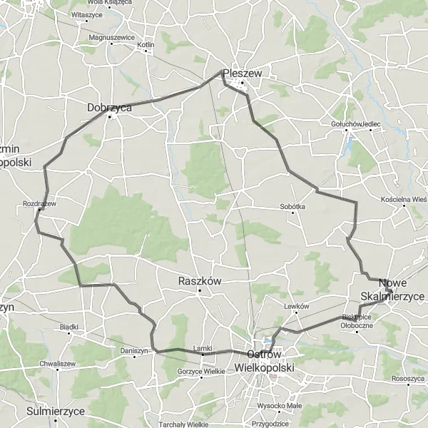 Map miniature of "Ostrów Wielkopolski Explore" cycling inspiration in Wielkopolskie, Poland. Generated by Tarmacs.app cycling route planner