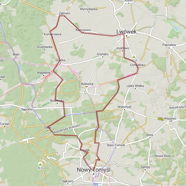 Miniatura mapy "Trasa przez Przyłęk i Grudnę" - trasy rowerowej w Wielkopolskie, Poland. Wygenerowane przez planer tras rowerowych Tarmacs.app