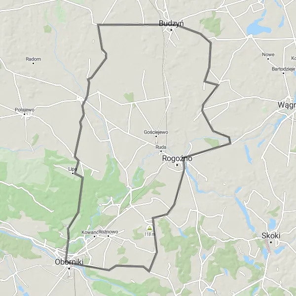 Miniatura mapy "Trasa dookoła Obornik (Droga)" - trasy rowerowej w Wielkopolskie, Poland. Wygenerowane przez planer tras rowerowych Tarmacs.app