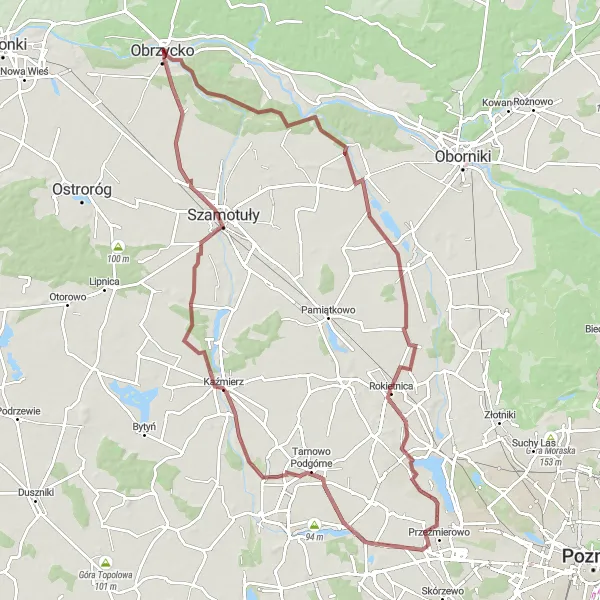 Map miniature of "Rogierówko and Gałowo Gravel Route" cycling inspiration in Wielkopolskie, Poland. Generated by Tarmacs.app cycling route planner