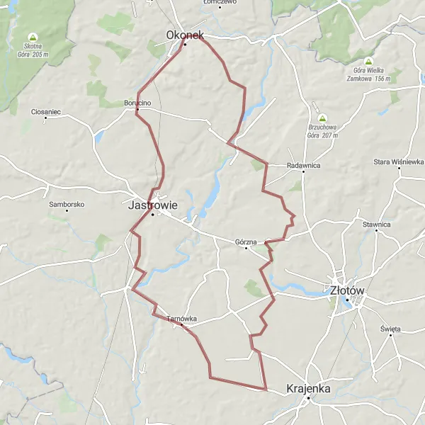 Miniatura mapy "Trasa Gravelowa Okonek" - trasy rowerowej w Wielkopolskie, Poland. Wygenerowane przez planer tras rowerowych Tarmacs.app
