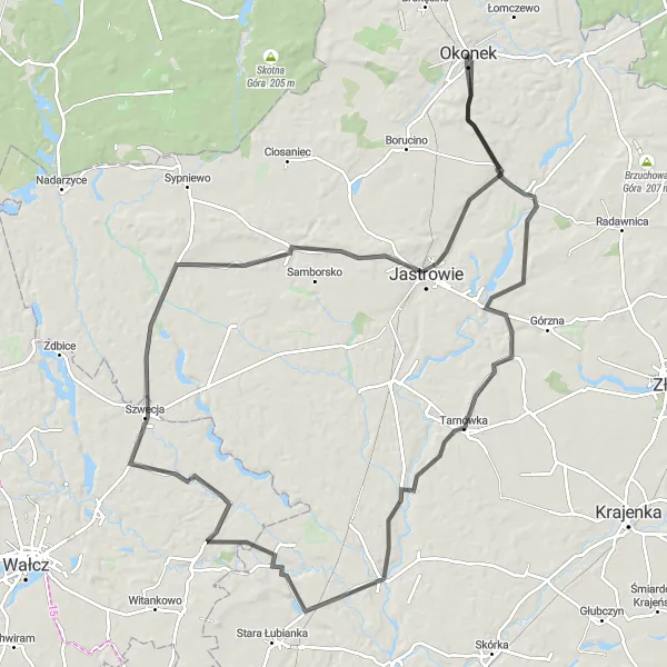 Miniatura mapy "Trasa zaczynająca się w okolicach Okonka" - trasy rowerowej w Wielkopolskie, Poland. Wygenerowane przez planer tras rowerowych Tarmacs.app