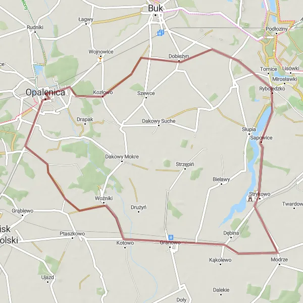 Miniatura mapy "Trasa rowerowa Opalenica - Opalenica (nieutwardzona)" - trasy rowerowej w Wielkopolskie, Poland. Wygenerowane przez planer tras rowerowych Tarmacs.app