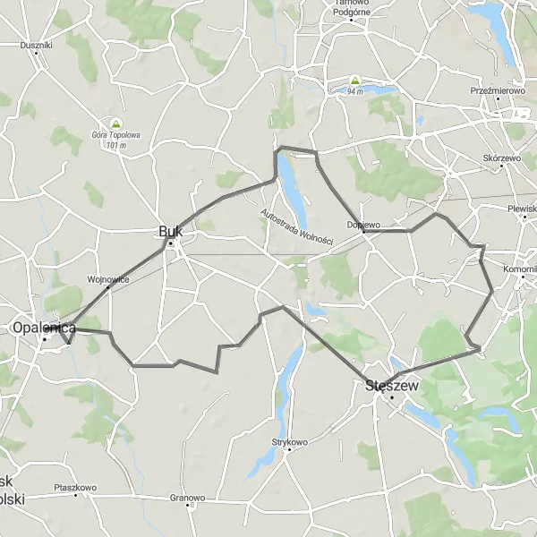 Miniatura mapy "Trasa rowerowa szosowa w okolicach Opalenicy" - trasy rowerowej w Wielkopolskie, Poland. Wygenerowane przez planer tras rowerowych Tarmacs.app