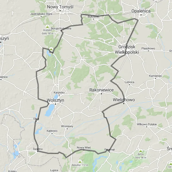 Miniatura mapy "Trasa rowerowa Opalenica - Opalenica (dłuższa wersja)" - trasy rowerowej w Wielkopolskie, Poland. Wygenerowane przez planer tras rowerowych Tarmacs.app