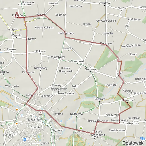 Miniatura mapy "Trasa przez Kalisz, Borków Stary i Dębe" - trasy rowerowej w Wielkopolskie, Poland. Wygenerowane przez planer tras rowerowych Tarmacs.app