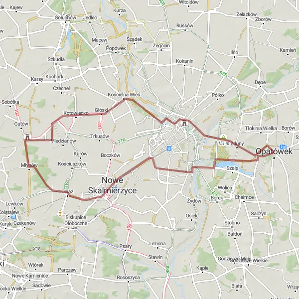 Miniatura mapy "Trasa przez Głóski i Kalisz" - trasy rowerowej w Wielkopolskie, Poland. Wygenerowane przez planer tras rowerowych Tarmacs.app