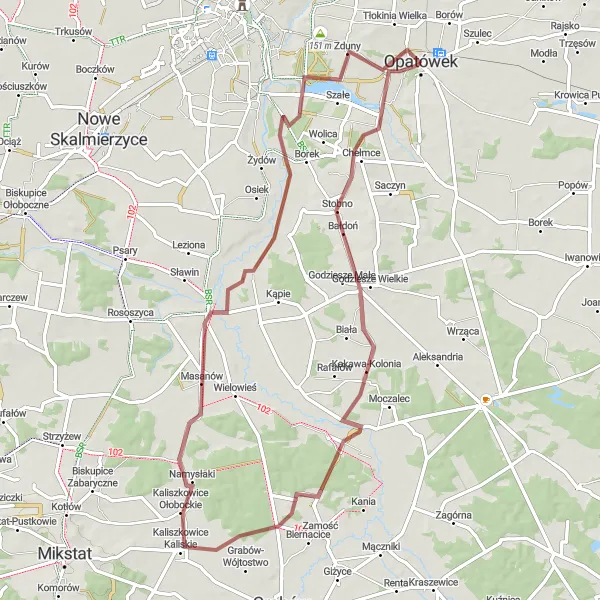 Miniatura mapy "Wycieczka do Namysłaków przez Szałe" - trasy rowerowej w Wielkopolskie, Poland. Wygenerowane przez planer tras rowerowych Tarmacs.app