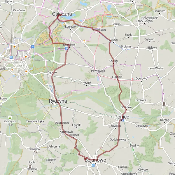Miniatura mapy "Przez Gościejewice, Kaczkowo i Kąkolewo" - trasy rowerowej w Wielkopolskie, Poland. Wygenerowane przez planer tras rowerowych Tarmacs.app