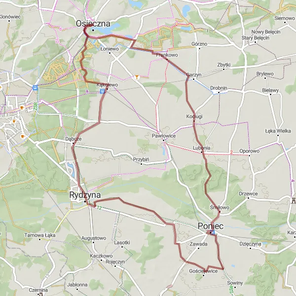 Miniatura mapy "Szlak przez Waszkowo i Kąkolewo" - trasy rowerowej w Wielkopolskie, Poland. Wygenerowane przez planer tras rowerowych Tarmacs.app