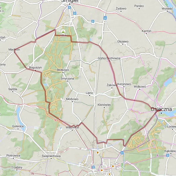Miniatura mapy "Trasa Gravelowa Wilkowice - Górka Duchowna" - trasy rowerowej w Wielkopolskie, Poland. Wygenerowane przez planer tras rowerowych Tarmacs.app
