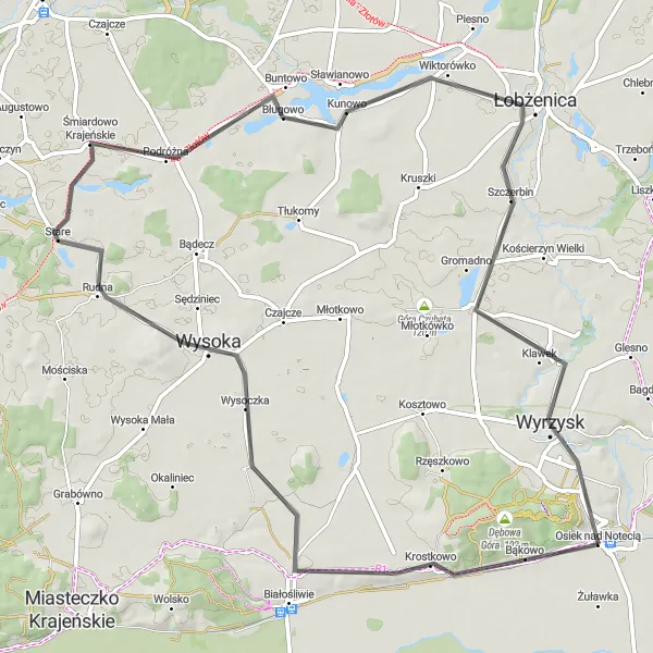Miniatura mapy "Trasa Szosowa Krostkowo - Łobżenica" - trasy rowerowej w Wielkopolskie, Poland. Wygenerowane przez planer tras rowerowych Tarmacs.app