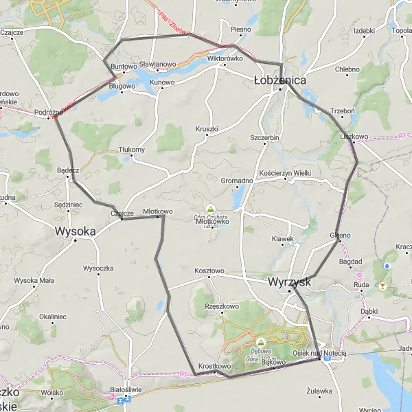 Miniatura mapy "Trasa Szosowa Krostkowo - Buntowo" - trasy rowerowej w Wielkopolskie, Poland. Wygenerowane przez planer tras rowerowych Tarmacs.app