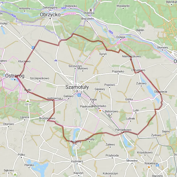 Miniatura mapy "Trasa Gravelowa do Zamku w Ostrorogu" - trasy rowerowej w Wielkopolskie, Poland. Wygenerowane przez planer tras rowerowych Tarmacs.app